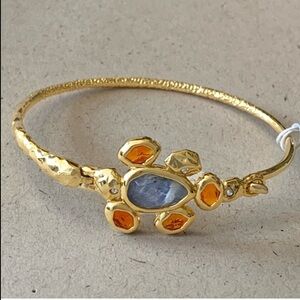 ALEXIS BITTAR • New Hammered Gold Orange Blue GemStone Flower Vintage Bracelet